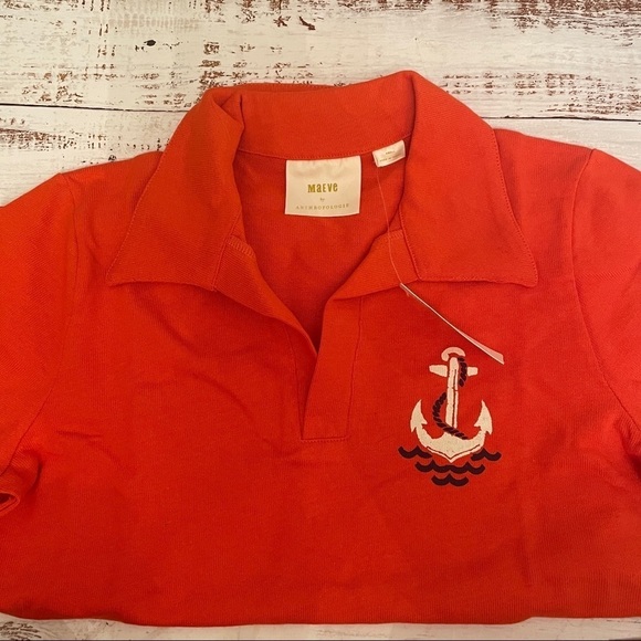 NWT Anthropologie Maeve Newport Polo Top Shirt Short Sleeve Red Orange New - Picture 3 of 6